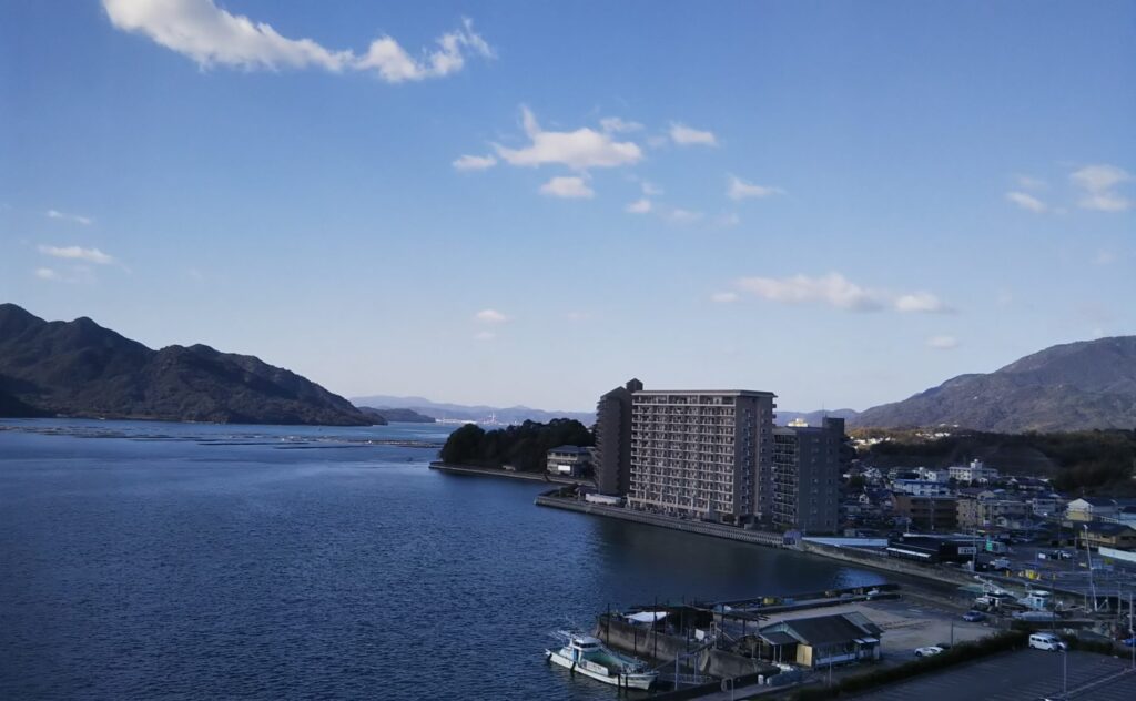 View of the Seto Inland Sea from a hotel room in Miyajimaguchi